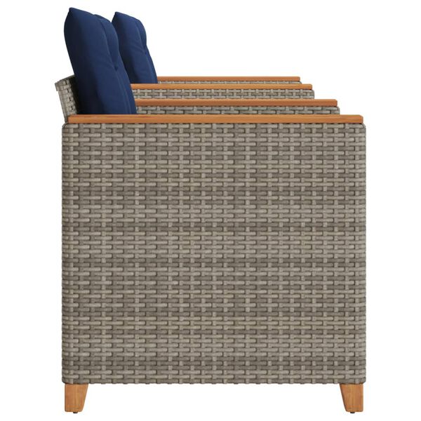 vidaXL 3 Piece Bistro Set with Cushions Grey Poly Rattan Acacia Wood