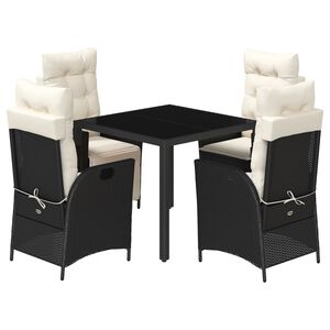 vidaXL 5 Piece Garden Dining Set with Cushions Black Poly Rattan