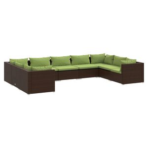 vidaXL 9 Piece Garden Lounge Set with Cushions Poly Rattan Brown