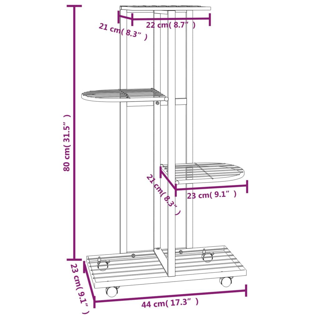 vidaXL 4-Floor Flower Stand with Wheels 44x23x80 cm White Iron
