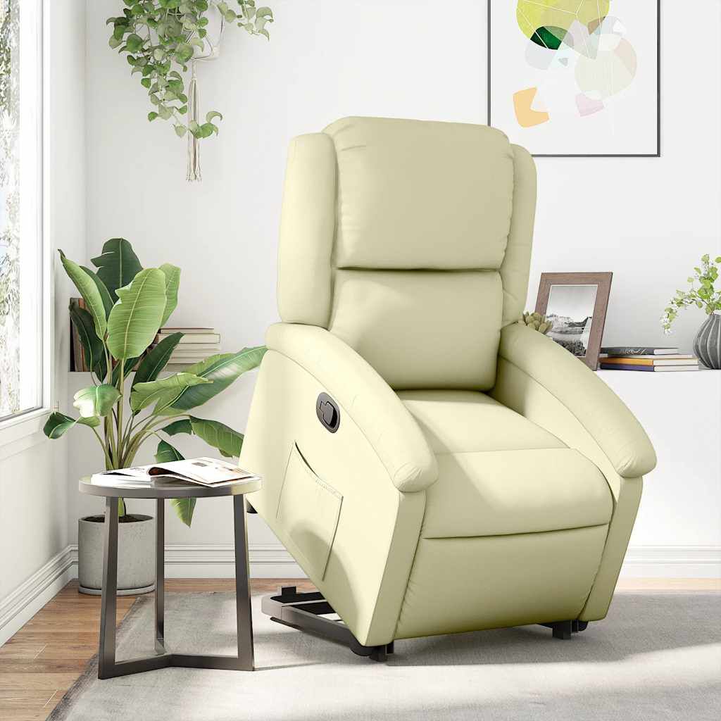 vidaXL Stand up Recliner Chair Cream Real Leather