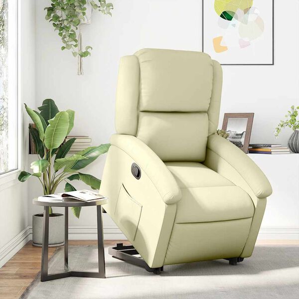 vidaXL Stand up Recliner Chair Cream Real Leather