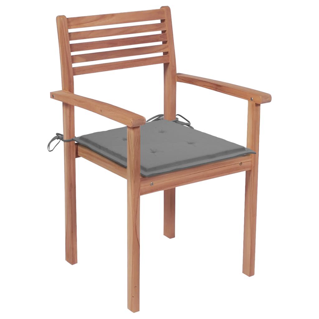 vidaXL Garden Chairs 2 pcs with Grey Cushions Solid Teak Wood