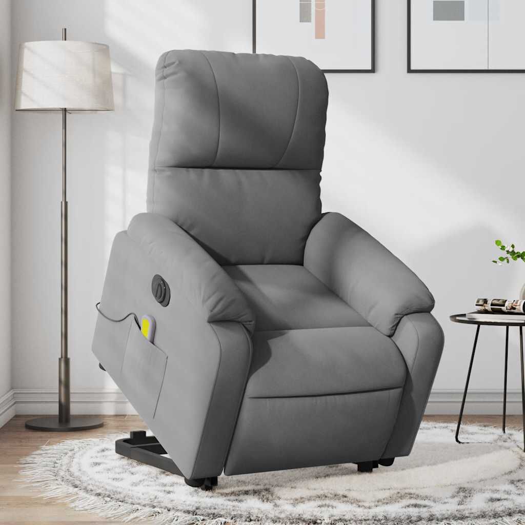 vidaXL Electric Stand up Massage Recliner Chair Dark Grey Microfibre Fabric