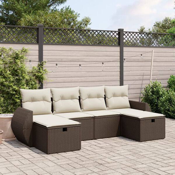vidaXL 6 Piece Garden Sofa Set with Cushions Brown Poly Rattan
