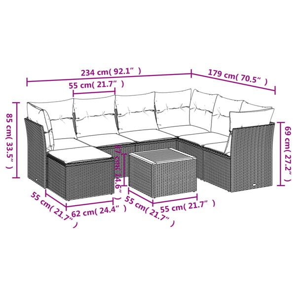 vidaXL 8 Piece Garden Sofa Set with Cushions Grey Poly Rattan