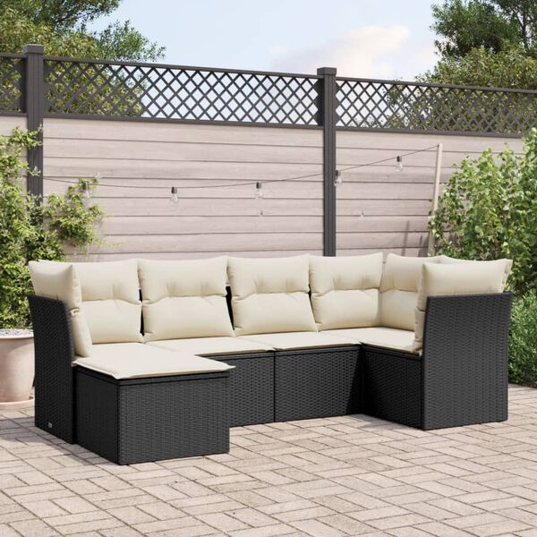 vidaXL 6 Piece Garden Sofa Set with Cushions Black Poly Rattan