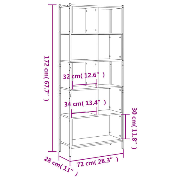 vidaXL Bookcase Smoked Oak 72x28x172 cm Engineered Wood