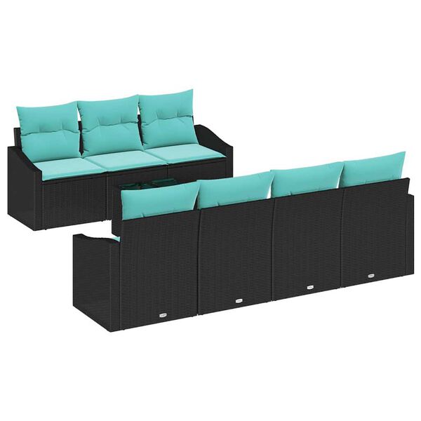 vidaXL Sofa Set with Cushion 8 pcs Black and Turquiose Poly Rattan