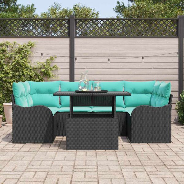 vidaXL Garden Sofa Set with Cushion 7 pcs Black Poly rattan