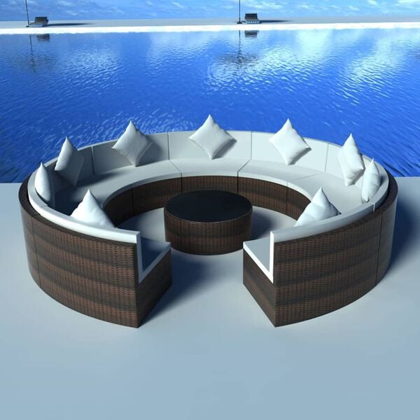 vidaXL 10 Piece Garden Lounge Set with Cushions Poly Rattan Brown