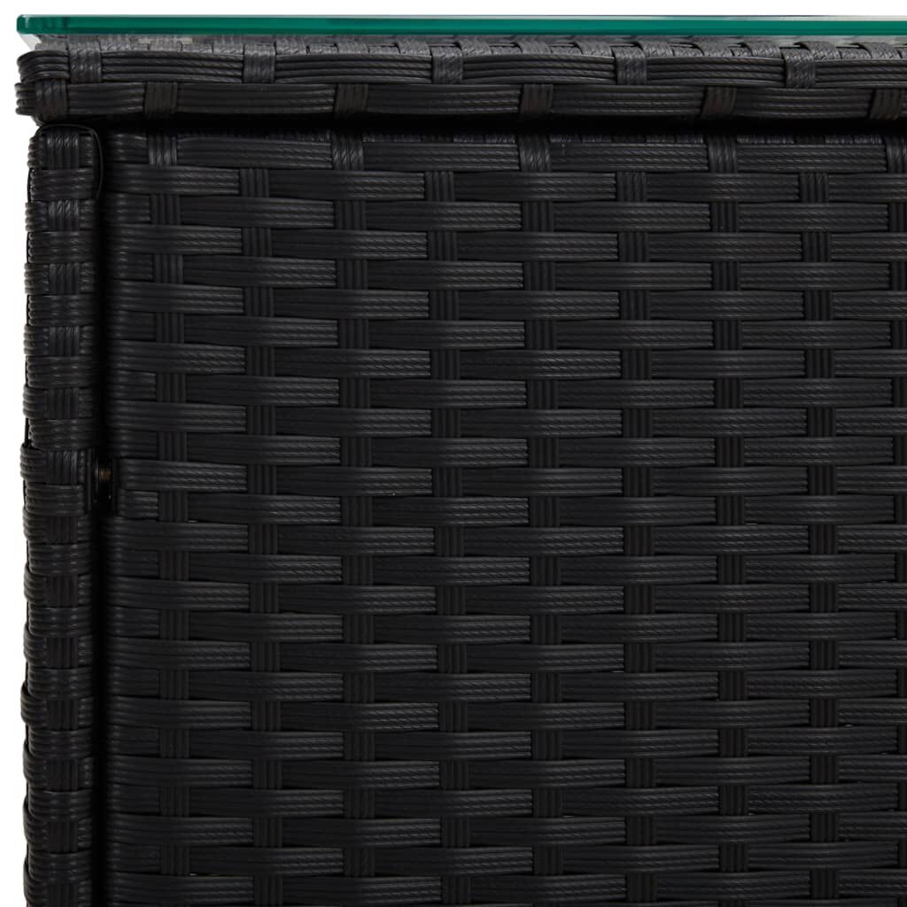 vidaXL Side Table Black 40x37x40.5 cm Poly Rattan and Tempered Glass