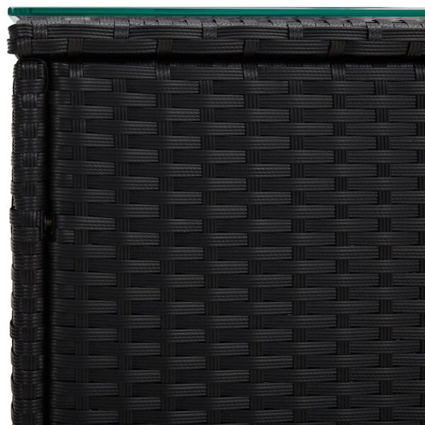 vidaXL Side Table Black 40x37x40.5 cm Poly Rattan and Tempered Glass