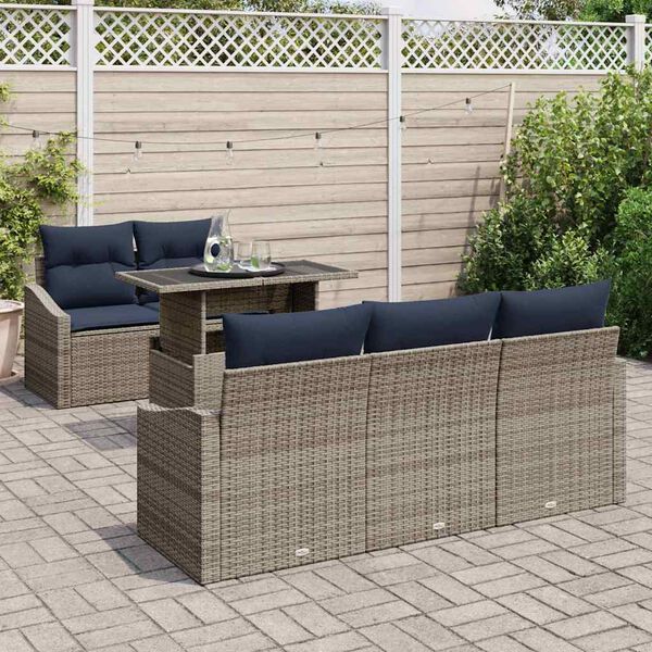 vidaXL Garden Sofa Set 6 pcs Grey and Navy Blue Poly Rattan
