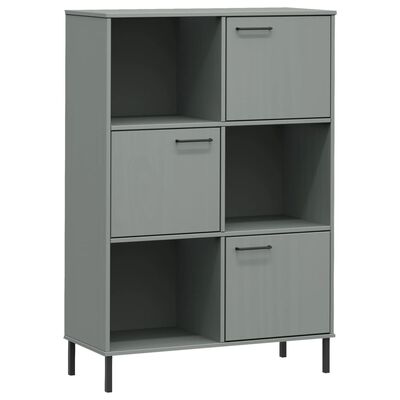 vidaXL Bookcase with Metal Legs Grey 90x35x128.5 cm Solid Wood OSLO