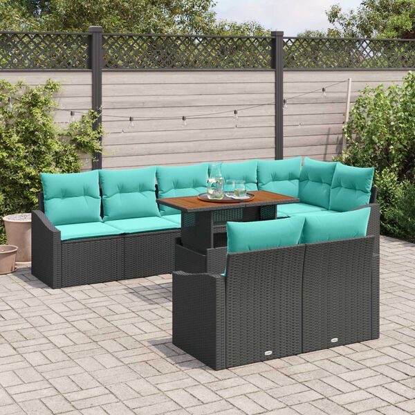 vidaXL 9 Piece Garden Sofa Set with Cushions Black Poly Rattan Acacia