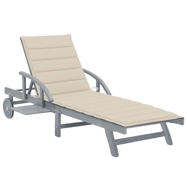 vidaXL Garden Sun Lounger with Cushion Solid Acacia Wood