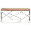 vidaXL Coffee Table Silver Stainless Steel and Solid Acacia Wood