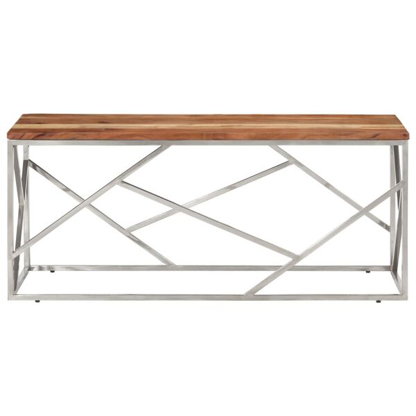 vidaXL Coffee Table Silver Stainless Steel and Solid Acacia Wood