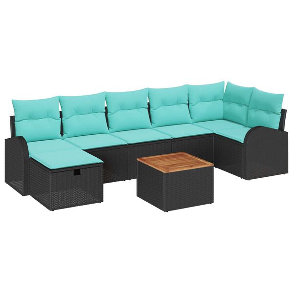 vidaXL 8 Piece Garden Sofa Set with Cushions in Black Poly Rattan
