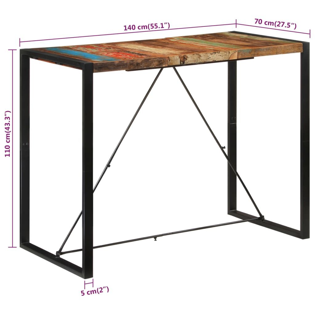 vidaXL Bar Table 140x70x110 cm Solid Wood Reclaimed