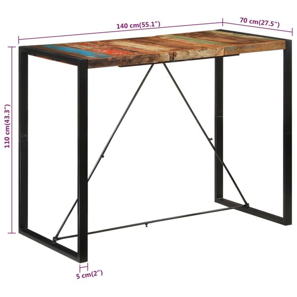 vidaXL Bar Table 140x70x110 cm Solid Wood Reclaimed