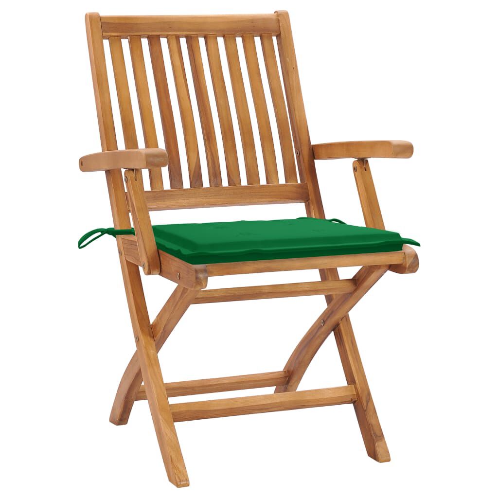 vidaXL Garden Chairs 2 pcs with Green Cushions Solid Teak Wood