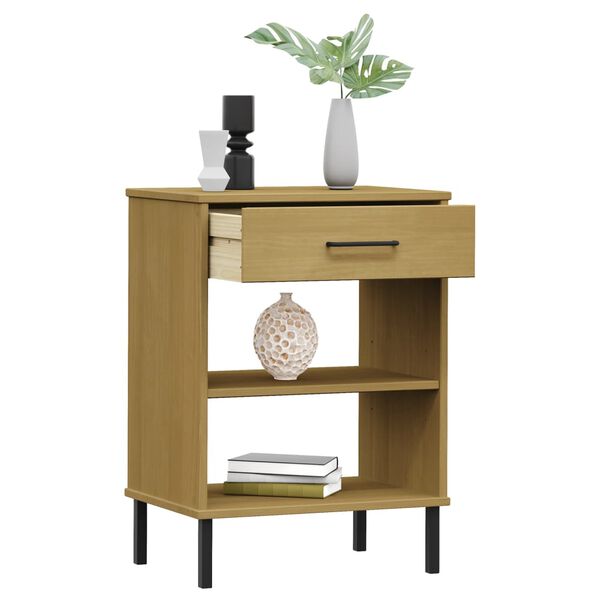vidaXL Console Cabinet with Metal Legs Brown Solid Wood Pine OSLO
