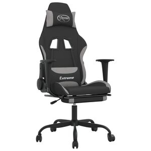 vidaXL Gaming Chair with Footrest Black and Light Grey Fabric