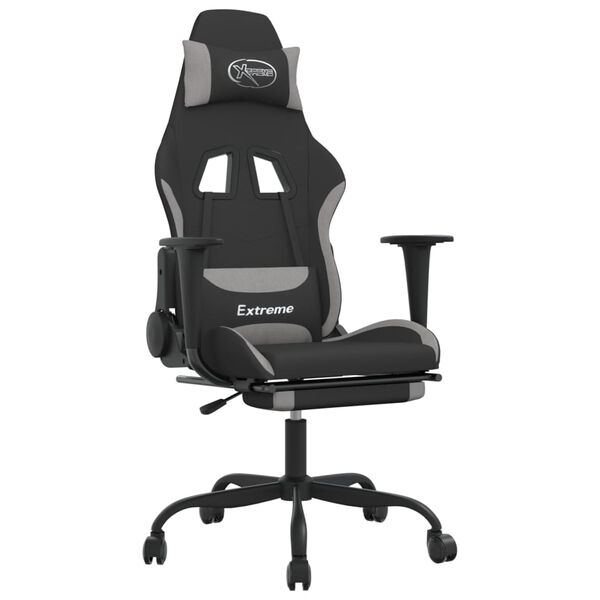 vidaXL Gaming Chair with Footrest Black and Light Grey Fabric