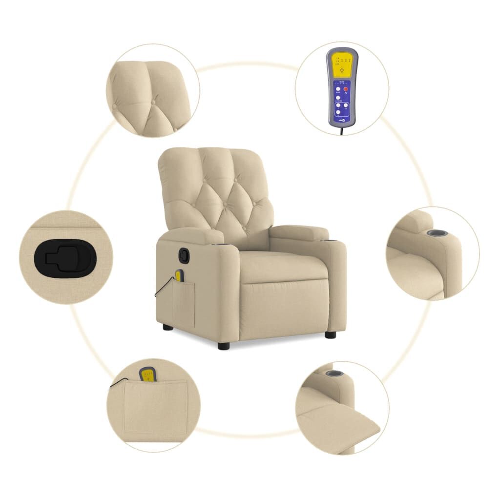 vidaXL Massage Recliner Chair Cream Fabric
