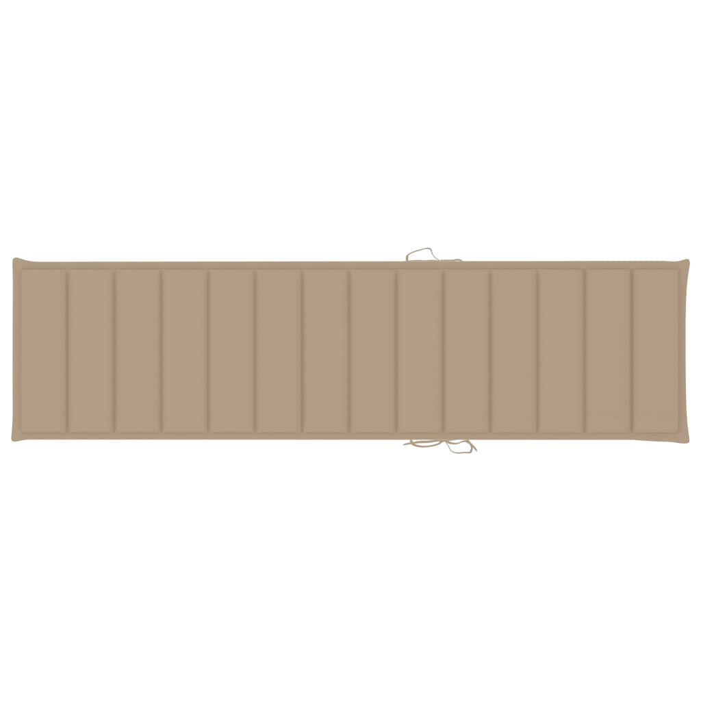vidaXL Sun Lounger with Table and Cushion Solid Teak Wood