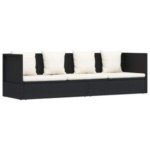 vidaXL Garden Bed with Cushion & Pillows Poly Rattan Black