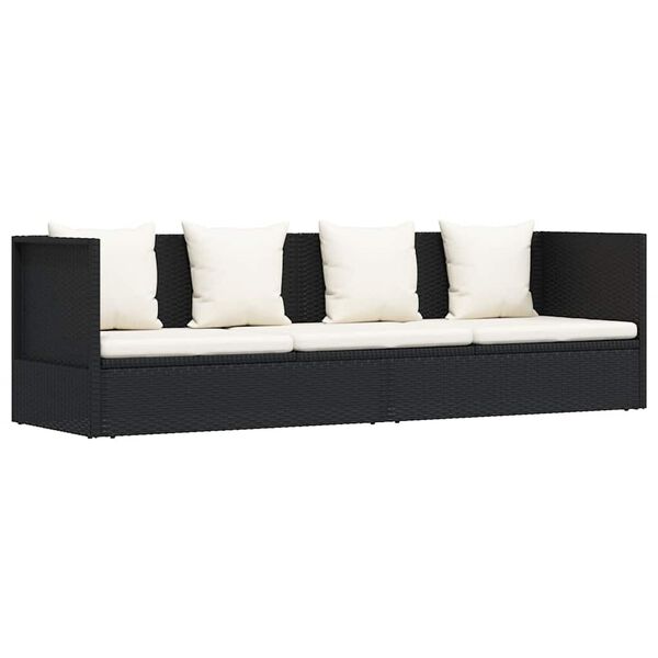 vidaXL Garden Bed with Cushion & Pillows Poly Rattan Black