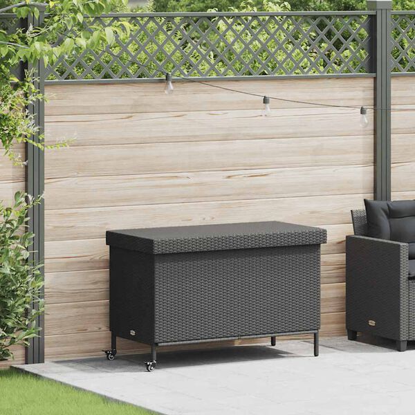 vidaXL Garden Storage Box with Wheels Black 110x55x73 cm Poly Rattan