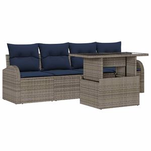 vidaXL Garden Sofa Set with Cushion 5 pcs Grey Poly Rattan