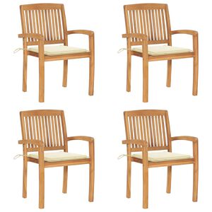 vidaXL Stacking Garden Chairs with Cushions 4 pcs Solid Teak Wood