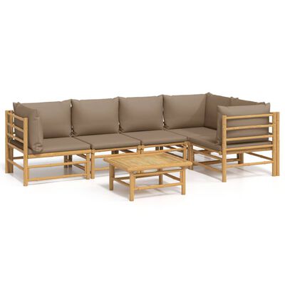 vidaXL 6 Piece Garden Lounge Set with Taupe Cushions Bamboo