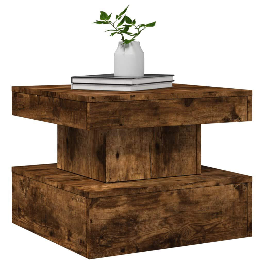 vidaXL Coffee Table with LED Lights Smoked Oak 50x50x40 cm