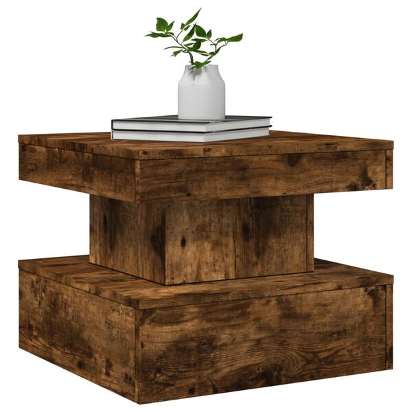 vidaXL Coffee Table with LED Lights Smoked Oak 50x50x40 cm