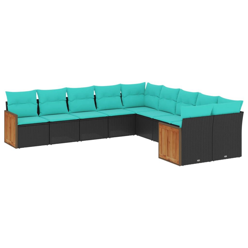 vidaXL 10 Piece Garden Sofa Set with Cushions Black Poly Rattan