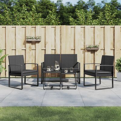 vidaXL 5 piece Garden Dining Set with Cushions Black PP Rattan