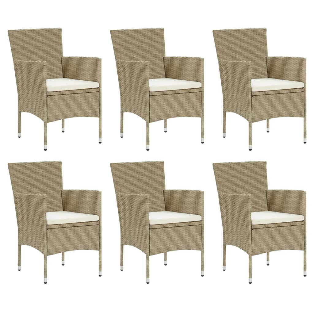 vidaXL 7 Piece Garden Dining Set with Cushions Poly Rattan Beige