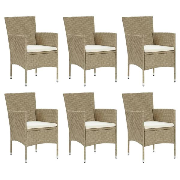 vidaXL 7 Piece Garden Dining Set with Cushions Poly Rattan Beige