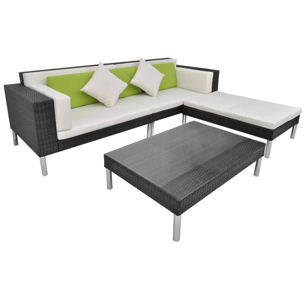 vidaXL 4 Piece Garden Lounge Set with Cushions Poly Rattan Black