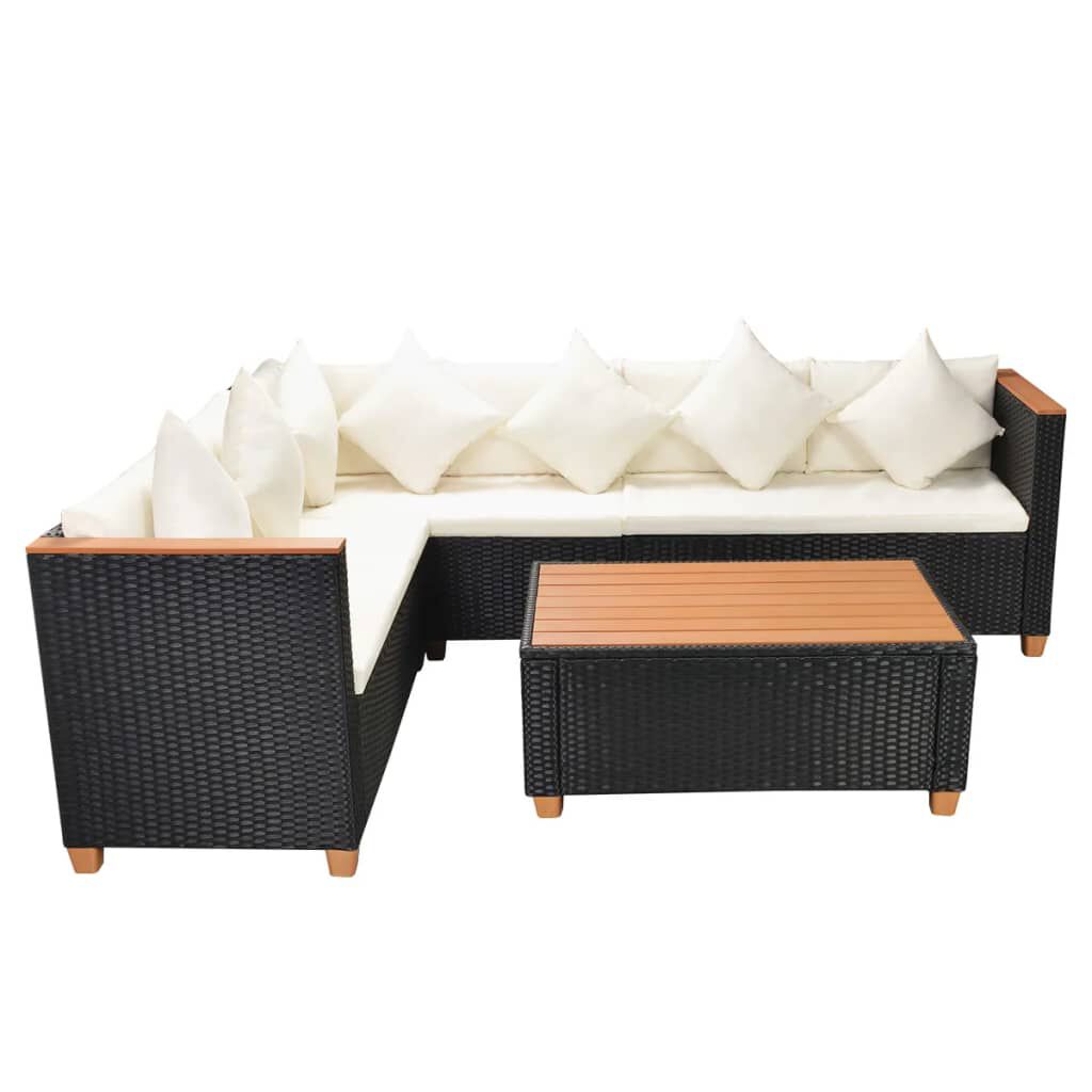 vidaXL 4 Piece Garden Lounge Set with Cushions Poly Rattan Black