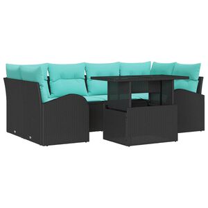 vidaXL Garden Sofa Set with Cushion 7 pcs Black Poly Rattan
