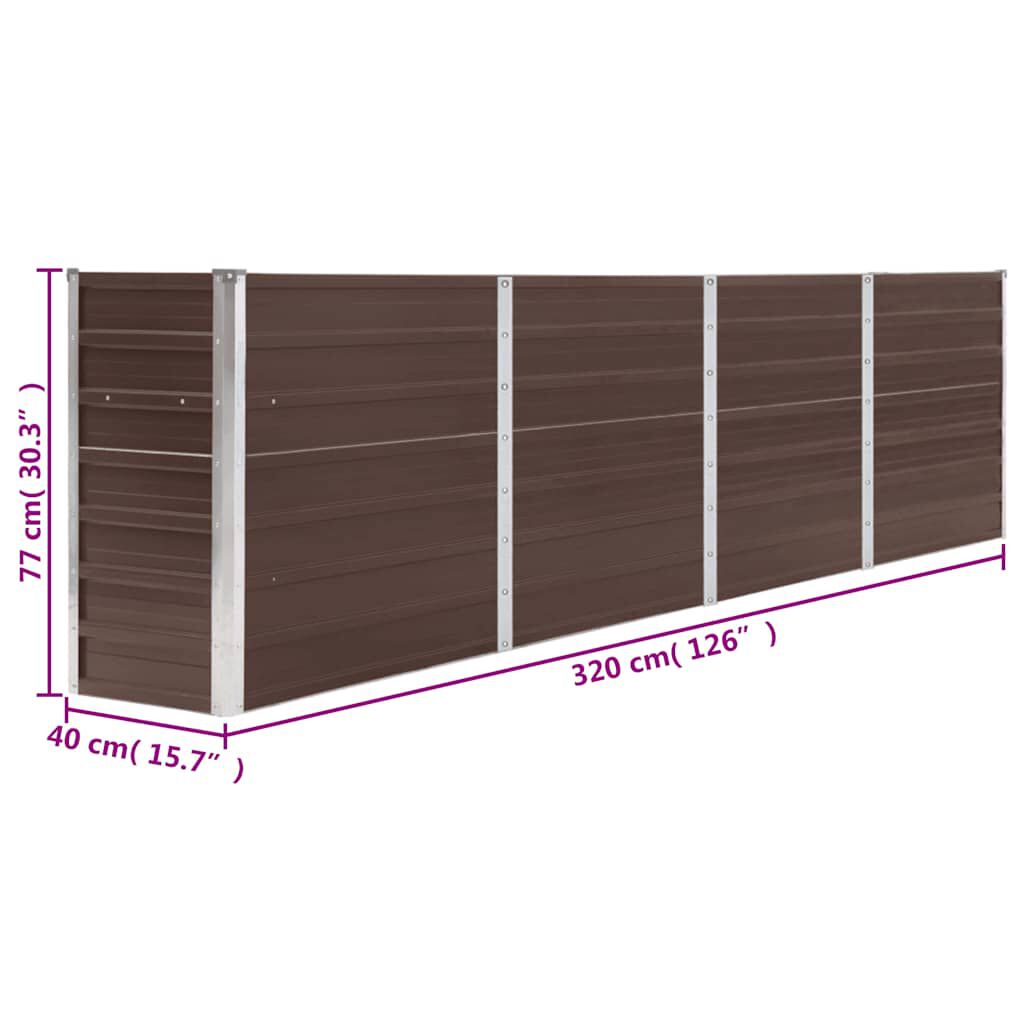 vidaXL Raised Garden Bed 320x40x77 cm Galvanised Steel Brown