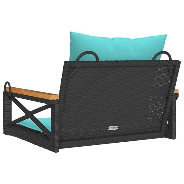 vidaXL Swing Bench with Cushions Black 63x62x40 cm Poly Rattan