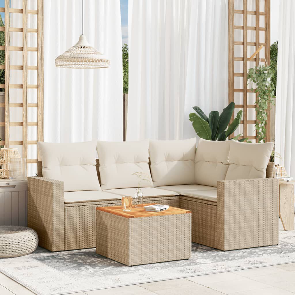 vidaXL 5 Piece Garden Sofa Set with Cushions Beige Poly Rattan